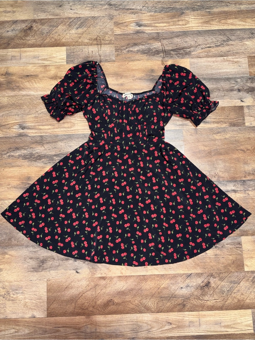 Inspired Hearts Cherry Print Puff Sleeve Mini Dress Size M